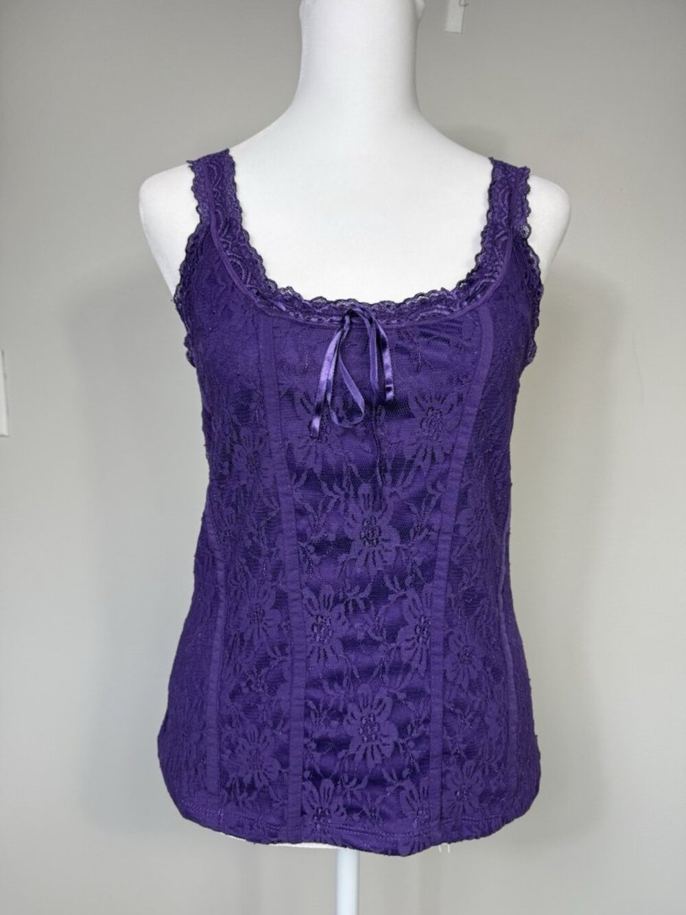 Vintage NY & Co Womens Y2K Lace Babydoll Cami Medium Purple Fairy Coquette